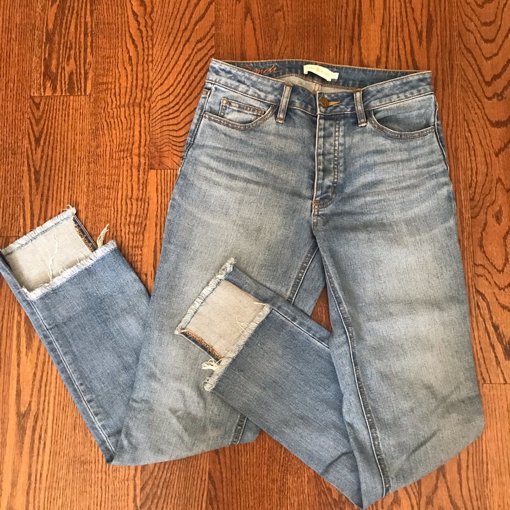 Tory Burch light wash cutoff jeans (gold buttons)